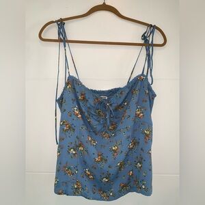 Reformation Larry Top Blue Floral Bows 10